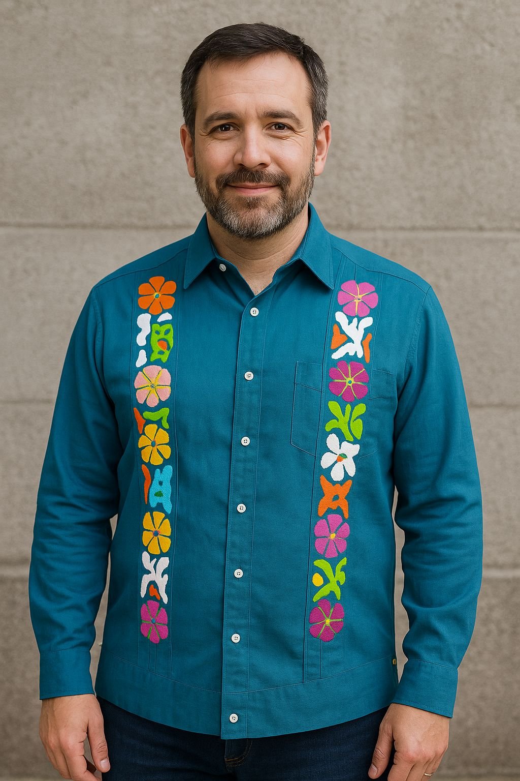 Guayabera Caballero Manta con Bordado a mano de la región Jalapa de Díaz Oaxaca