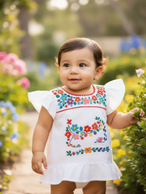 Vestido de manta bordada a mano para niña