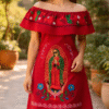 Vestido campesino de manta con bordado de la Virgen