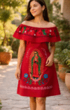 Vestido campesino de manta con bordado de la Virgen