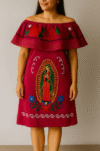 Vestido campesino de manta con bordado de la Virgen