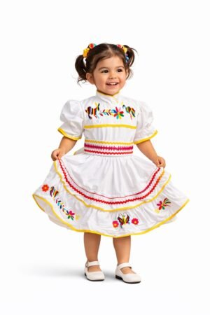 Escaramuza gala bordado, blanco, para niña