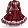 Traje de Escaramuza bordado, en color vino, para niña
