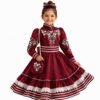 Traje de Escaramuza bordado, en color vino, para niña
