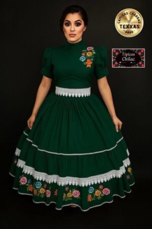 Traje de gala bordado para Escaramuza, verde